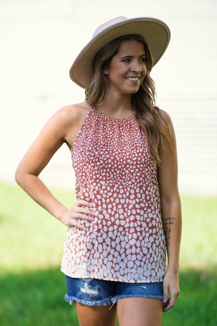 Haptics Rust Dot Print Halter Neck Tank 3 Haptics Rust Dot Print Halter Neck Tank