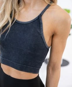 Zenana Graphite Washed Rib Knit Bralette Best Sellers