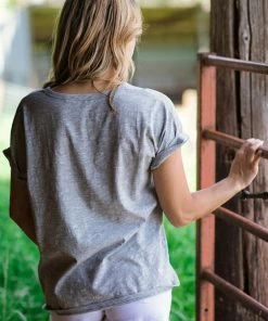 Doe & Rae Light Grey Cuff Sleeve Top With Cutout Detail Tops