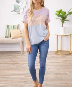 Vanilla Bay Lavender And Pastel Blue Colorblock Top ANIMAL PRINT