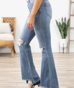 Cello Jeans Cello Medium Wash Uneven Hem Flare Jeans Bottoms