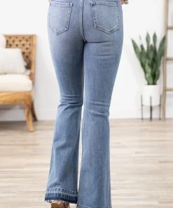 Cello Jeans Cello Medium Wash Uneven Hem Flare Jeans Bottoms