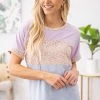 Vanilla Bay Lavender And Pastel Blue Colorblock Top ANIMAL PRINT