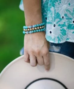 H&D Accessories Mint And Gold Beaded Bracelet Set