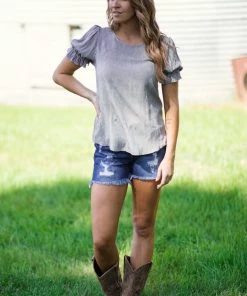 Fuego Too Tops Black And White Pinstripe Puff Sleeve Top