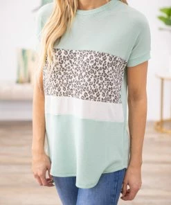 First Look Tops Mint And White Animal Print Colorblock Top 11 First Look Tops Mint And White Animal Print Colorblock Top