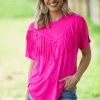 Melon Hot Pink Top With Fringe Bodice