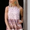 Staccato Cream And Mauve Floral Border Print Tank Tops
