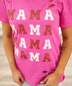 BIBI Pink Burnout Distressed Mama Graphic Tee