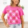 BIBI Pink Burnout Distressed Mama Graphic Tee