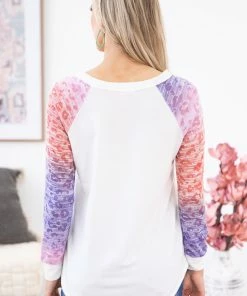 Hailey And Co LONG SLEEVES White Burnout Ombre Sleeve Top