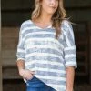 ADORA Tops Grey And Ivory Stripe Drop Shoulder Top