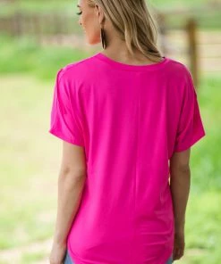 Melon Hot Pink Top With Fringe Bodice