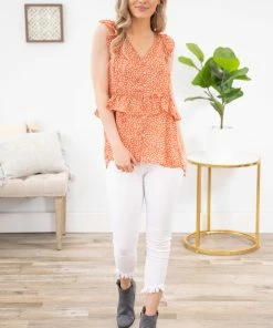 Doe & Rae Terra Cotta Floral Frill Cap Sleeve Blouse 9 Doe & Rae Terra Cotta Floral Frill Cap Sleeve Blouse