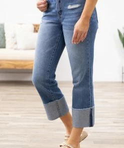 Zenana Bottoms Medium Wash High Rise Cuffed Jeans