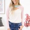 BIBI Blush And Mint Colorblock Top With Cutout LONG SLEEVES 2 BIBI Blush And Mint Colorblock Top With Cutout LONG SLEEVES