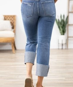 Zenana Bottoms Medium Wash High Rise Cuffed Jeans