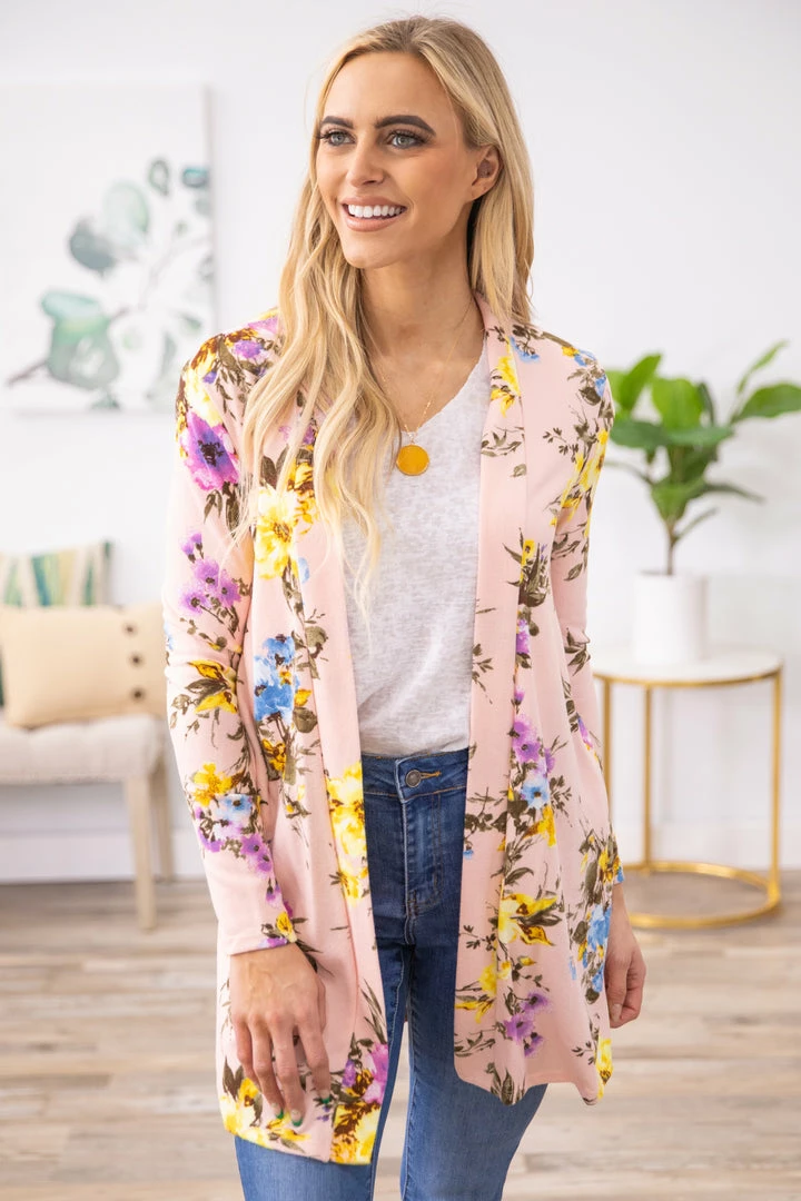 New Moa Collection Blush And Yellow Floral Print Cardigan 6 New Moa Collection Blush And Yellow Floral Print Cardigan