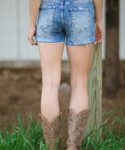 Zenana Bottoms Medium Acid Wash Shorts With Side Slit