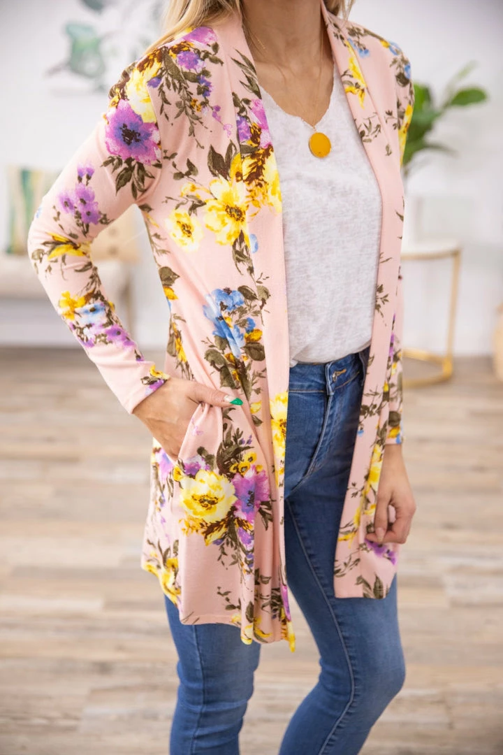 New Moa Collection Blush And Yellow Floral Print Cardigan 9 New Moa Collection Blush And Yellow Floral Print Cardigan