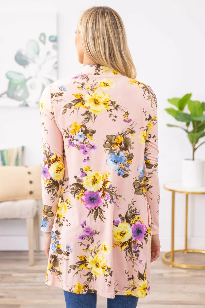 New Moa Collection Blush And Yellow Floral Print Cardigan 8 New Moa Collection Blush And Yellow Floral Print Cardigan