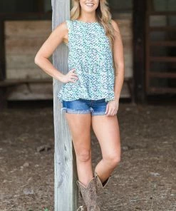 Staccato Green Multicolor Abstract Dot Lace Trim Tank