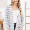 Staccato Heather Grey And White Stripe Cardigan LONG SLEEVES