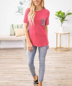 Zenana Raspberry Animal Print Back Top