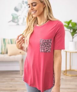 Zenana Raspberry Animal Print Back Top