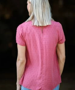 Staccato Tops Wine Swiss Dot Crochet Trim Detail Top