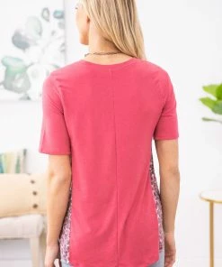 Zenana Raspberry Animal Print Back Top