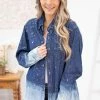 Southern Bliss LONG SLEEVES Dark Wash Ombre Bleach Splatter Button Up Top