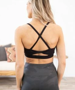 Love Tree Tops Black Thin Strap Sports Bralette