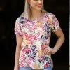 Les Amis Tops Ivory And Rust Floral Print Top