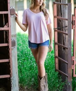 Style Melody Inc., Lovetree Baby Pink V-Neck Top With Pocket