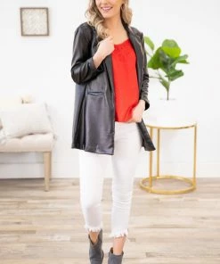 Have Fashion JACKETS Black Faux Leather Blazer