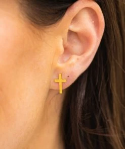 Solblanc Design Gold Cross Stud Earrings Accessories
