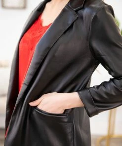 Have Fashion JACKETS Black Faux Leather Blazer