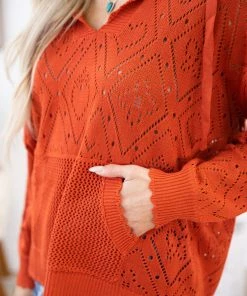 BIBI Rust Lace Hooded Top With Kangaroo Pocket