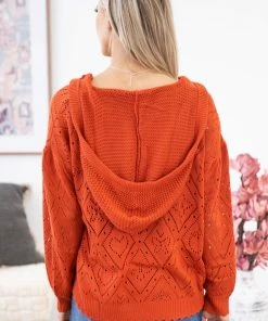 BIBI Rust Lace Hooded Top With Kangaroo Pocket
