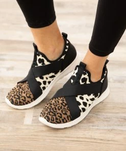 Jellypop Shoes Black And Tan Animal Print Knit Sneakers