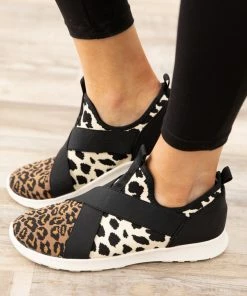 Jellypop Shoes Black And Tan Animal Print Knit Sneakers