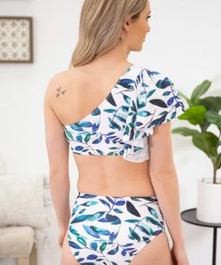 Shewin White One Shoulder Two Piece Swimsuit SWIMWEAR 10 Shewin White One Shoulder Two Piece Swimsuit SWIMWEAR