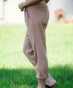Love Tree Tan Smocked Waist Jogger Pant Bottoms