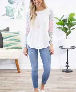 BIBI Off White Multicolor Paisley Print Sleeve Top