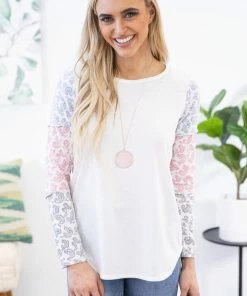 BIBI Off White Multicolor Paisley Print Sleeve Top