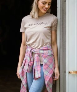 Timing Tops Pink Plaid Button Up Top