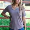 Style Melody Inc., Lovetree Mocha V-Neck Top With Pocket Tops