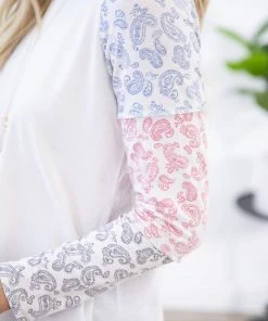 BIBI Off White Multicolor Paisley Print Sleeve Top