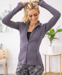 Rae Mode Graphite Full Zip Jacket With Thumbholes Outerwear